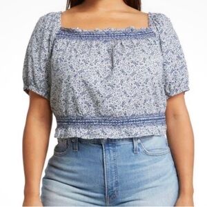 Madewell Top women’s 4X Floral Jeanette Florentine Cropped Puff-Sleeve Cotton